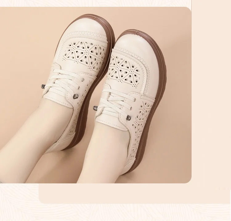 Neue hohle, atmungsaktive Schnürschuhe mit Schnürung für Damen, Oxfords aus Kunstleder, Slip-On-Flats für den täglichen Gebrauch, Mokassins – Detail 10
