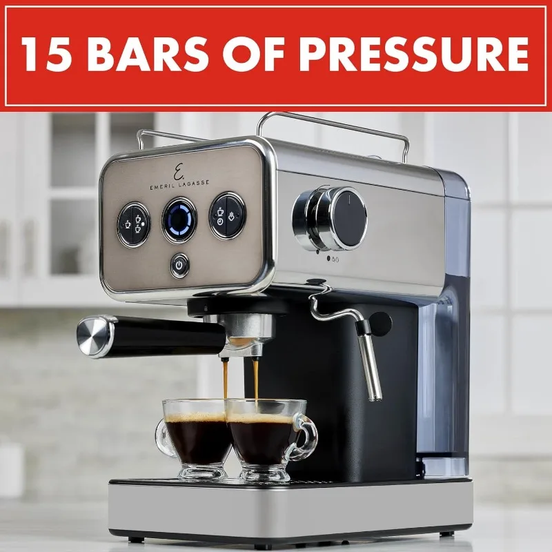 Macchina per caffè espresso Pro da 15 bar con bacchetta vapore per montalatte, finitura in acciaio inossidabile, doppio colpo, serbatoio dell'acqua rimovibile da 37 once 1350 W