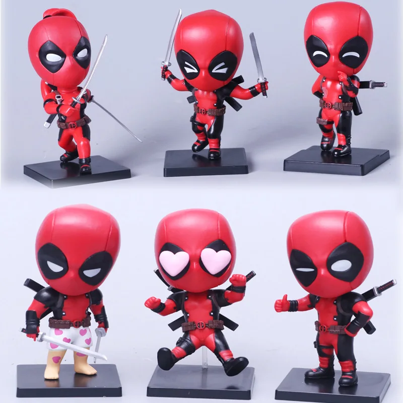 6pcs/set Marvel 11.5cm X-MAN DeadPool Super Hero Cute Version Figure Model Toys