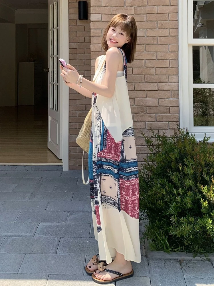 

Винтажный комбинезон в островном стиле для женщин: летний, повседневный, с широкими штанинами, без рукавов, элегантный, с V-образным вырезом