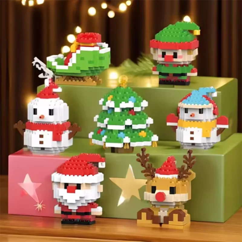 Bloco de construção de natal boneco de neve elk papai noel modelo bloco de construção micro tijolo decoração da árvore de natal crianças brinquedo presente