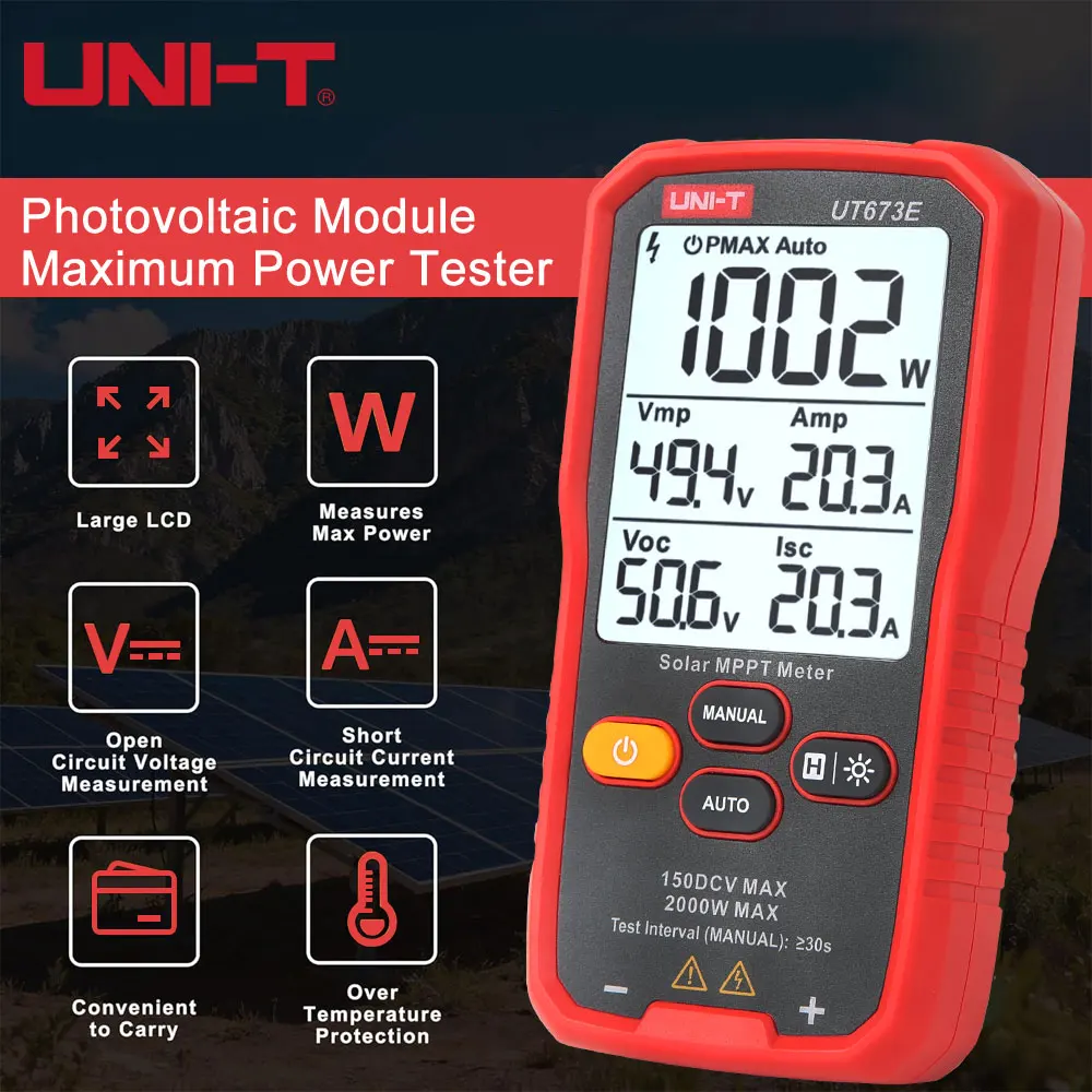 UNI-T UT673E 2000W Solar MPPT Tester PV Module Maximum Power Tester PV Panel Tester Vmp Imp Voc Isc Test
