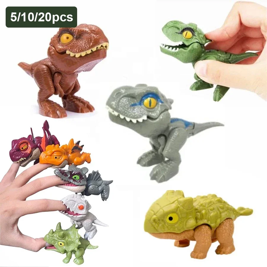 5-10 SZTUK Śmieszne Mini Kreskówkowe Zwierzęta Tyranozaur Zabawka Plastikowa Ściskanie Palca Dinozaury Ruchome Stawy Zwierzę Palce Ręka Lalka Rekwizyt
