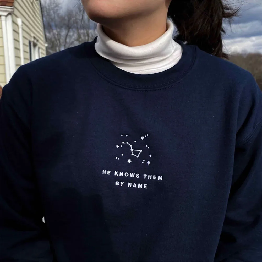 Stars Bible Verse Embroidered Crewneck Christian Sweatshirt Women Loose Cotton Long Sleeve Thick Warm Autumn Casual Pullover