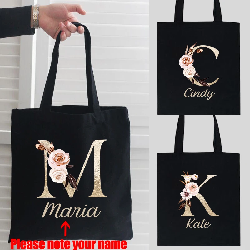 Personalized Name Bag Bridesmaid Team Bride Tote Bags Women Shopper Handbag Foldable Shopping Bag Lady Canvas Plain Tote Bag