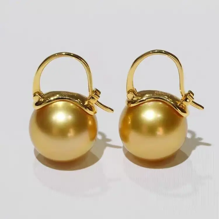 HUGE AAAA 10-11mm South Sea Gold Round Women's Pearl Earrings 925 Silver