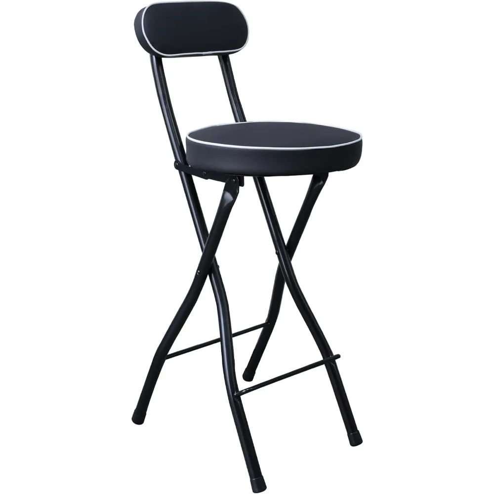 Folding Bar Stool with Back,Tall Folding Chair Leather Padded Portable Stools Counter Height Foldable Stools Chairs,Collapsible