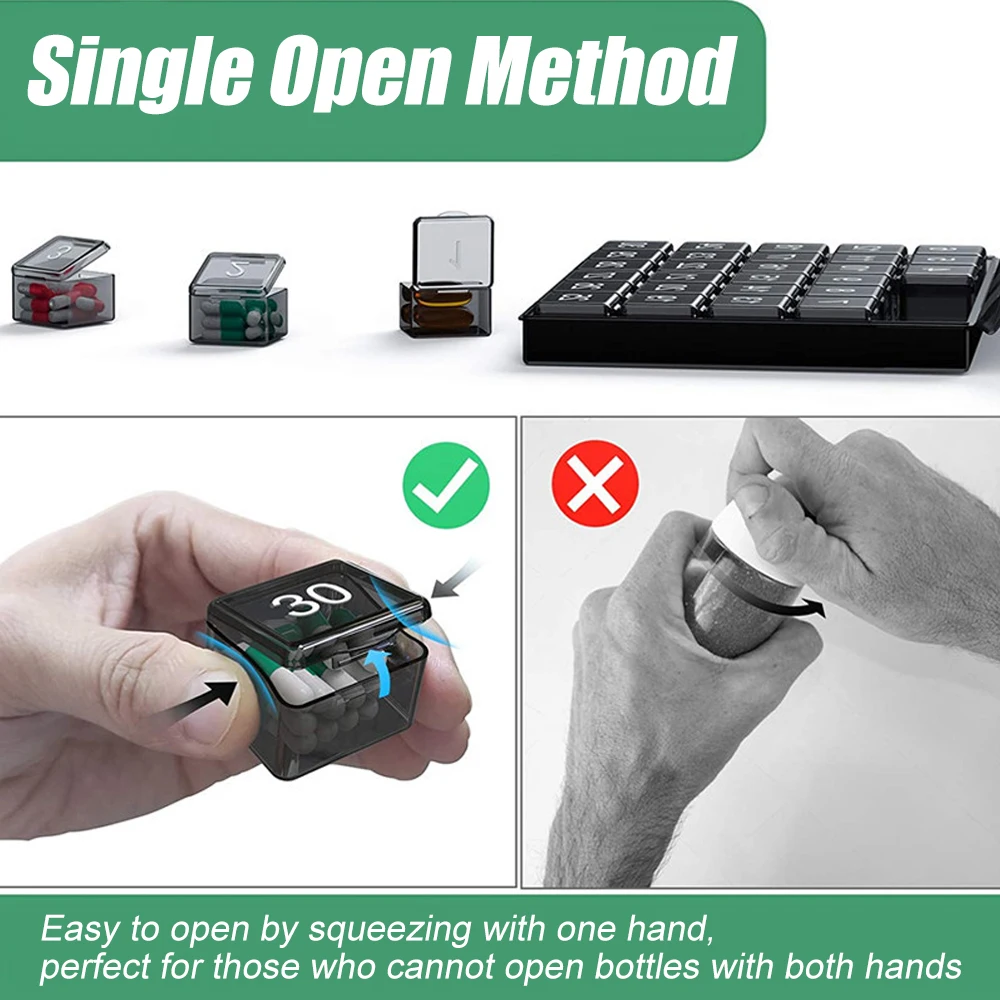 1 шт. ежемесячный органайзер для таблеток, коробка для таблеток на 30 дней, футляр для таблеток на 4 недели и один месяц, органайзер для лекарств с большими отделениями для витаминов