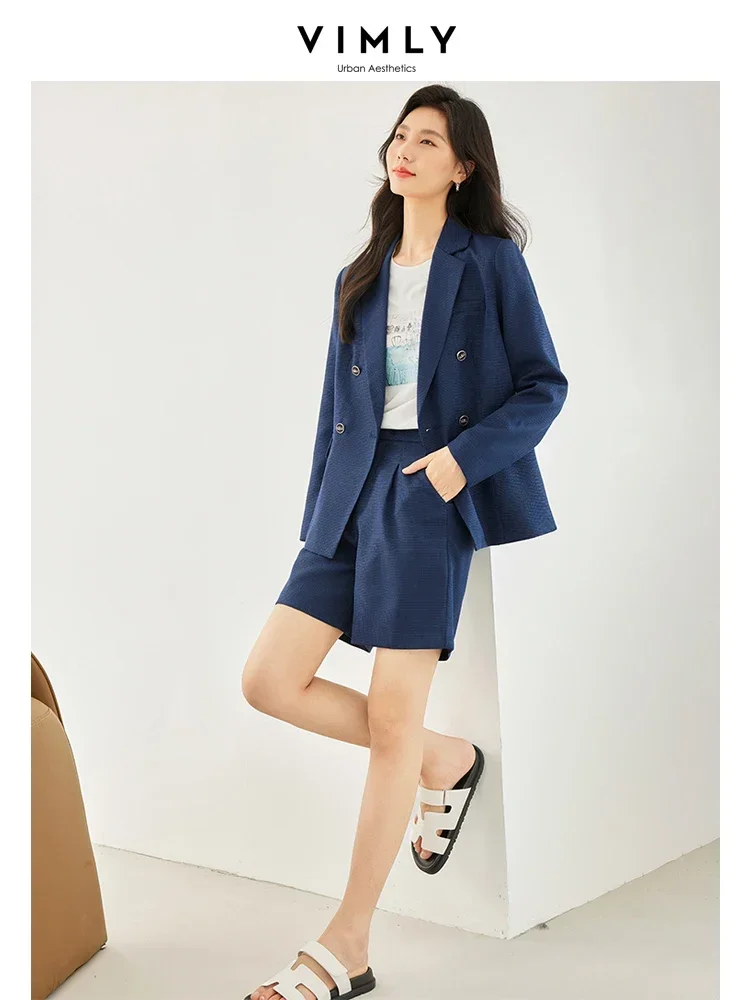 Vimly 2024 Spring Women\'s Suit Office Lady Long Sleeve Blazer Jackets Loose Straight Short Pants Professional Matching Set V8129