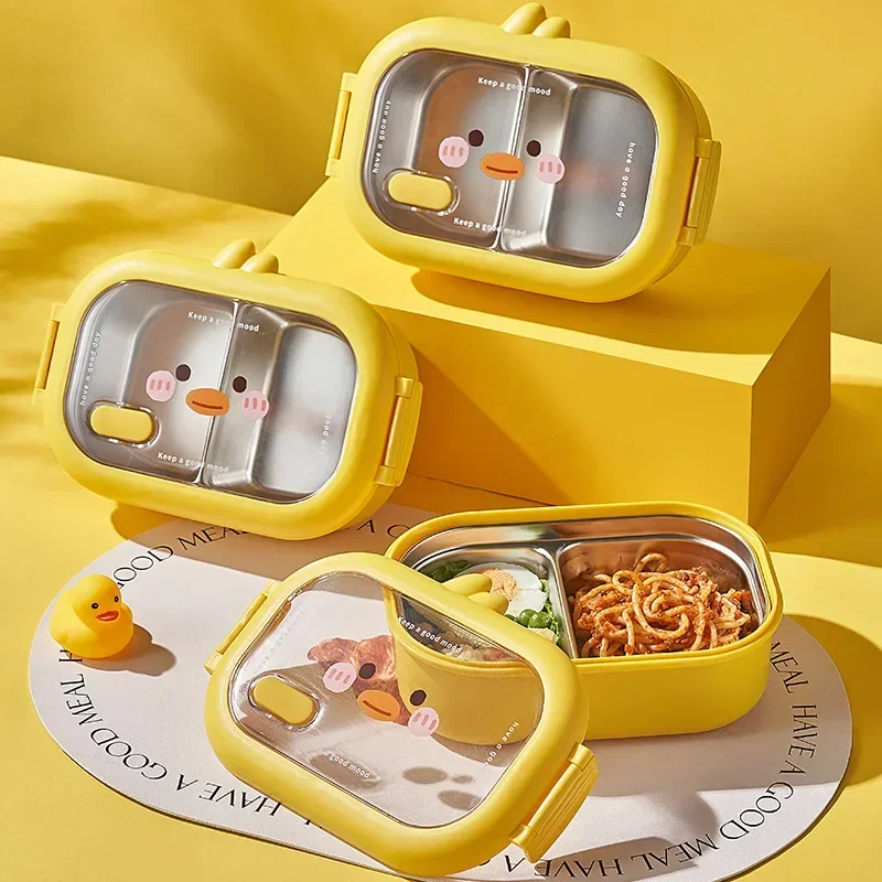 1000ml Yellow Duck Design Lunch Box for Kids Stainless Steel Heat Preservation Food Containers Student Outdoor Camping Bento Box