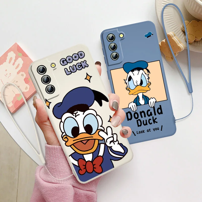 Donald Duck Cute Daisy For Samsung Galaxy S22 S21 S20 FE S10 Note 20 10 Ultra Lite Plus Liquid Rope Soft Phone Case Capa