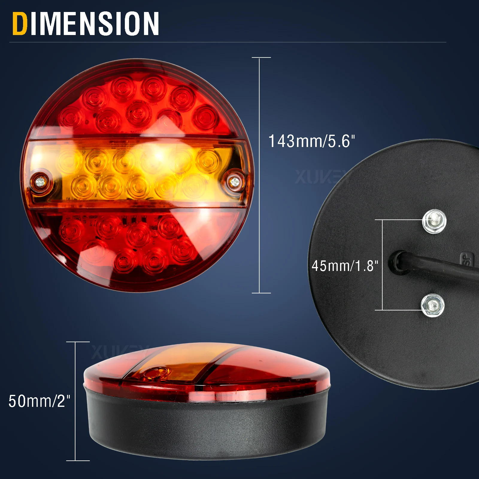 LED Trailer Rear Lights 12V/24V Round Waterproof Tail Lamp Brake Turn Signal Reflector Light for Truck Lorry Caravan Van Tractor