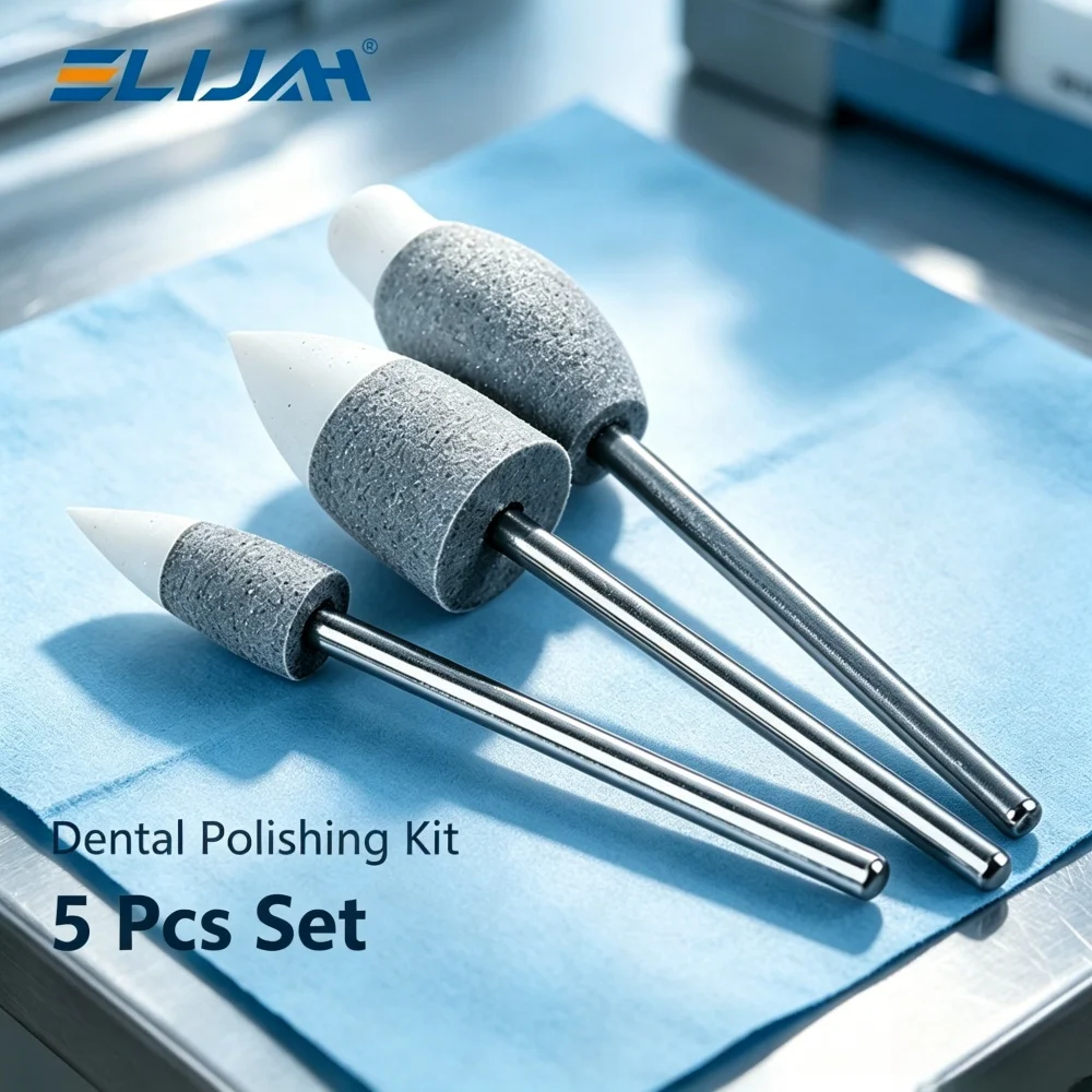 

ELIJAH Dental Zirconia Polisher Kit 5pcs High Durable Stainless Steel Shank for Pre-Sintered Zirconia Trimming & Polishing
