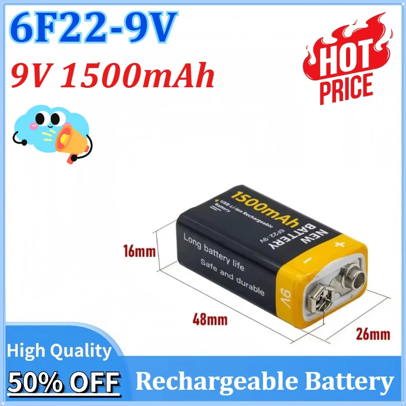 

New 6F22-9V 9V 1500mAh Rechargeable Lithium-ion Lithium Battery Micro USB Smoke Sensor Helicopter KTV Microphone Toy Multimeter