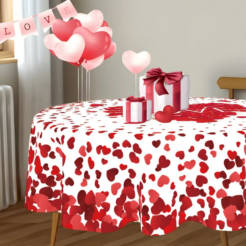 

Popular Valentine Heart Theme Round Tablecloth, Cute Dining Table Cover, Instagram Aesthetic Decor, Romantic Party