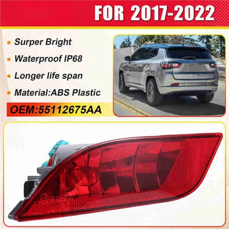 Reliable-Bulb Included Car Left& Right Rear Bumper Light Reflector Lamp For Jeep Compass Grand Cherokee 2017-2022 55112674AA 551