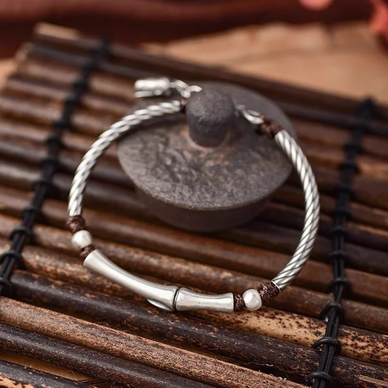 

999 Silver Bracelet Women With Knots And Leaves