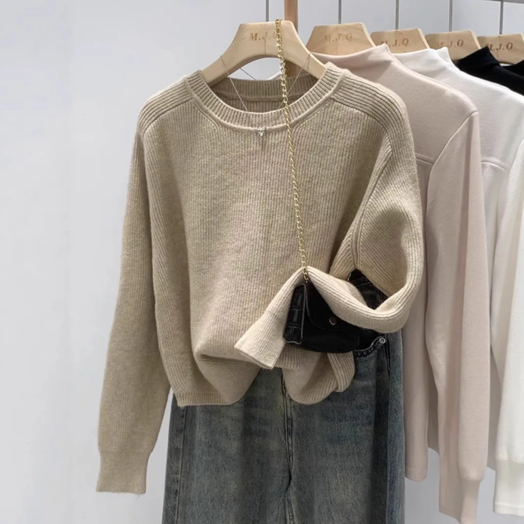 Camicia a strati base corta da donna Abbigliamento interno pigro sopra la testa Top Primavera Autunno Inverno Maglieria girocollo morbida e accogliente in stile giapponese