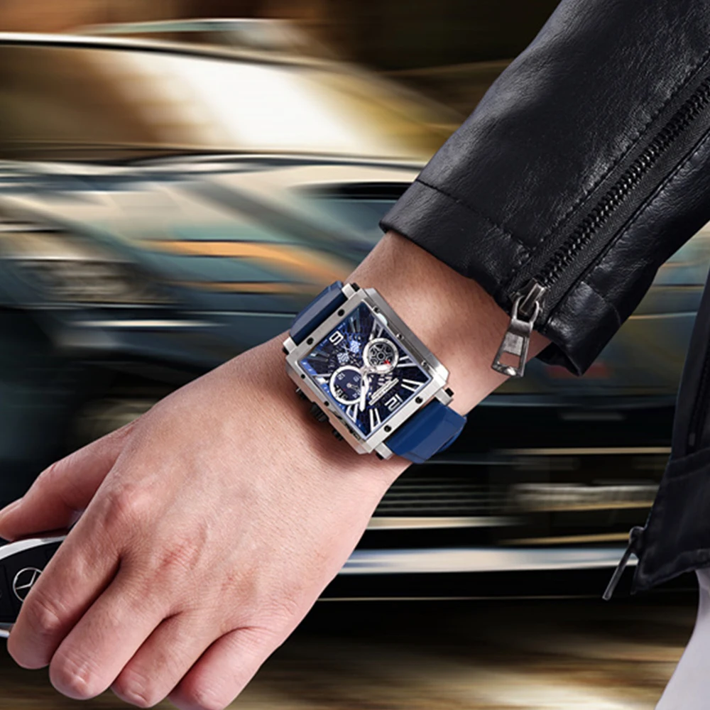 PAGANI DESIGN 2022 Neue rechteckige Uhren für Herren, Top-Marke, Herren-Sport-Quarzuhren, Skelett-Automatik-Datums-Chronograph