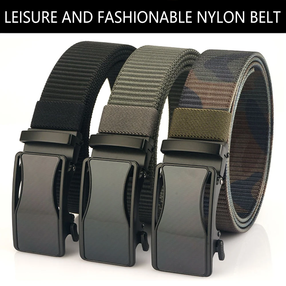 TUSHI Luxury Metal Automatic Buckle Canvas Belts For Men Tough Nylon Webbing Waistband Outdoor Jeans Pants Tactical Belt Hiking