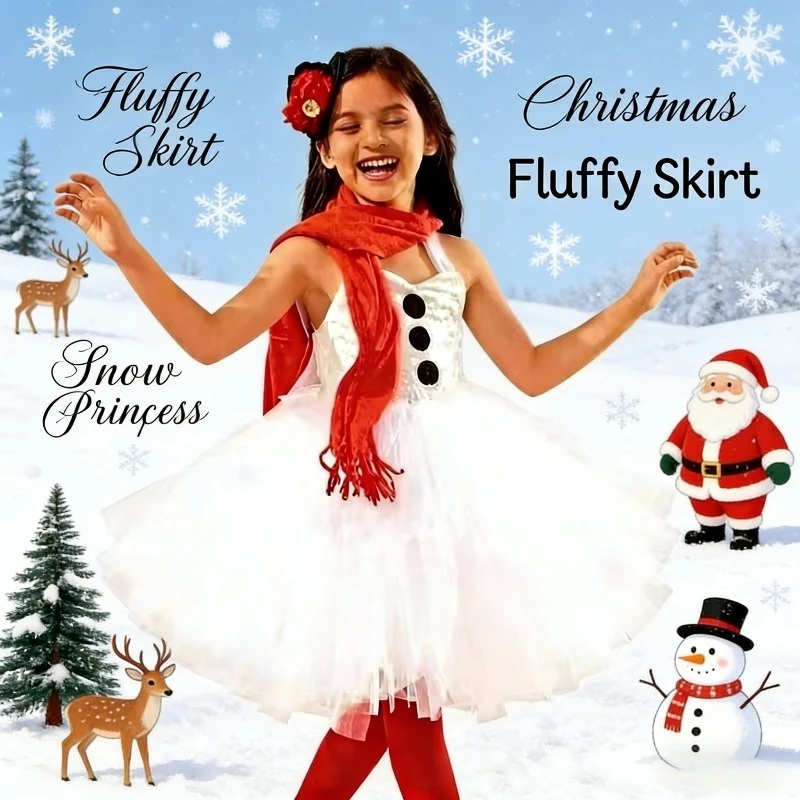 

Christmas Snowman Mesh Dress Set Cute Elf Cosplay Costume Festival Party Stage Performance Holiday Celebration Wear Outfit