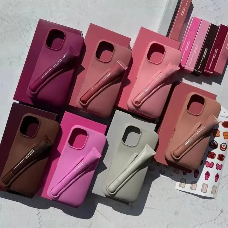 

Hot Sale Lipstick Ribbon Toast Gift Set Soft Phone Case For iPhone 16E 16 15 14 13 12 11 Pro Max Plus With Box Lip Gloss Cover