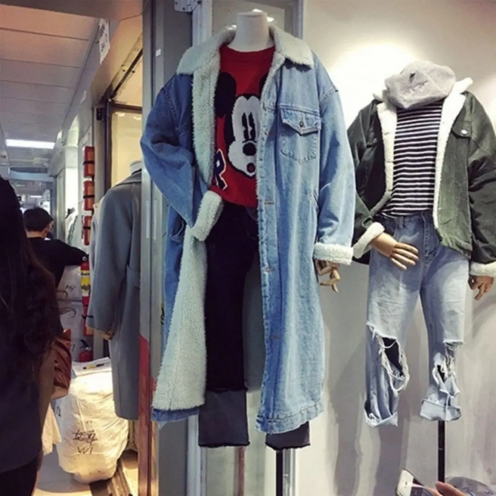 

Женская джинсовая куртка средней длины в корейском стиле с хлопковой подкладкой, свободный крой, толстое прямое универсальное пальто больших размеров