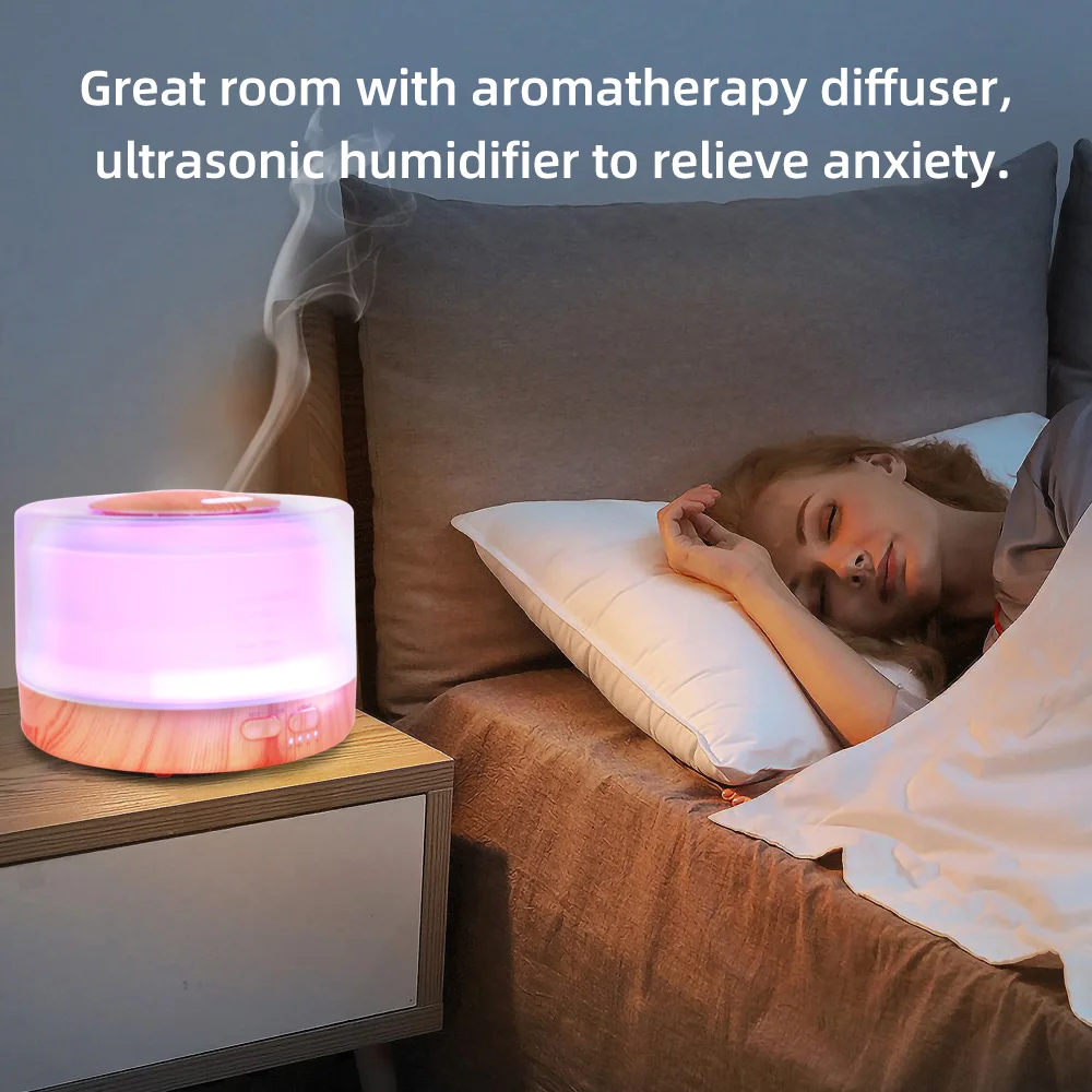 500mL Ultrasonic Aromatherapy Diffuser with 7-Color Mood Lights & 6 Pure Essential Oils Set for Home Relaxation & Humidification
