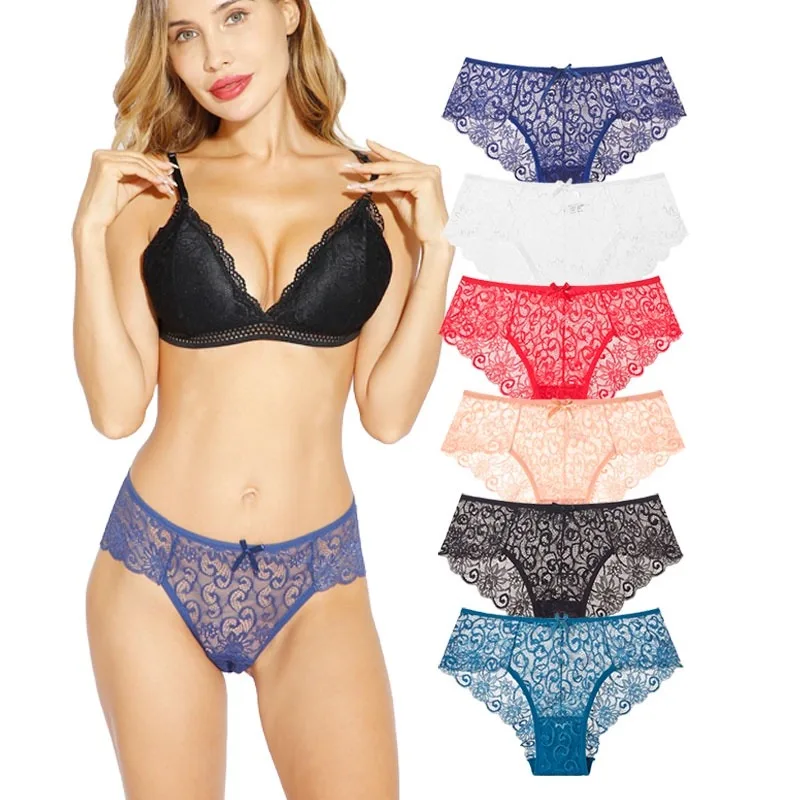 

Lace Panties for Women Sexy Bow Hollow Out Underwear Plus Size S-XL Soft Breathable Lingerie