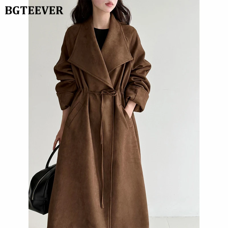 

BGTEEVER Stylish Thicken Loose Female Trench Coats Autumn Winter Elegant Lace-up Women Windbreaker