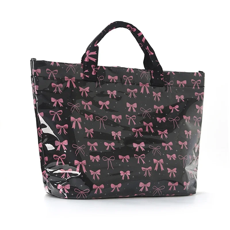 Bow Cherry PVC Transparente Glänzende Große Tragetasche, Wasserdichte Glänzende Outdoor-Handtasche für Damen, Leichte Einkaufstasche – Detail 4