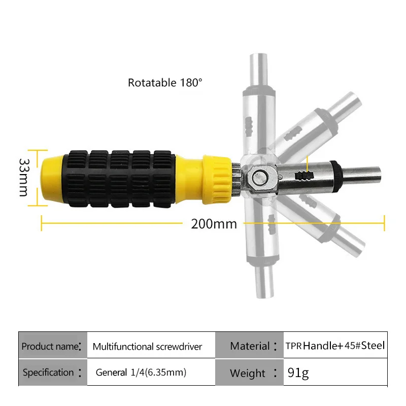 FATCOOL 2017 New Portable 1/4 Inch Hex Left/Right Rotating 180 Degree Ratchet Screwdriver