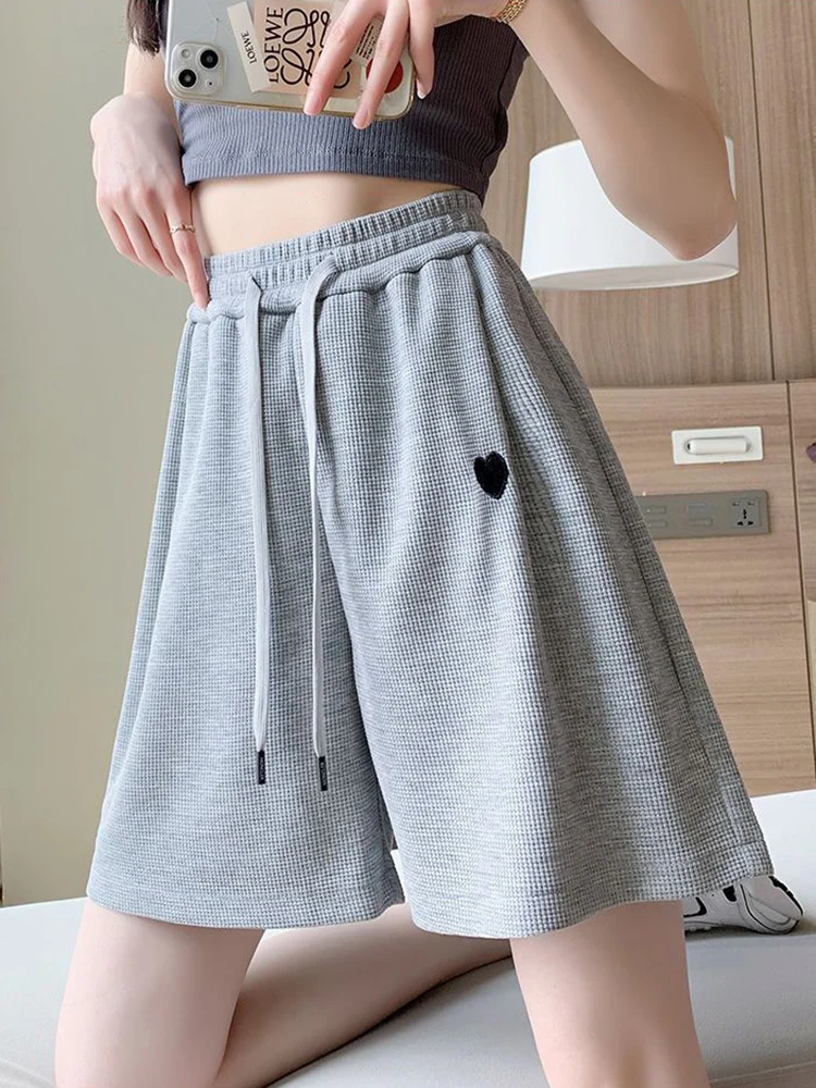 Zoki Korean Sweet Love Print Sport Shorts Women Fashion Preppy Style High Waist Shorts Summer Lace Up Harajuku Casual Shorts