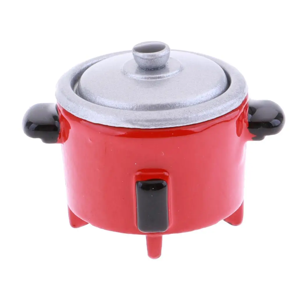 ของเล่นหม้อหุงข้าว :อุปกรณ์เครื่องครัวจิ๋วบ้านตุ๊กตา 12 ชิ้น สีแดง