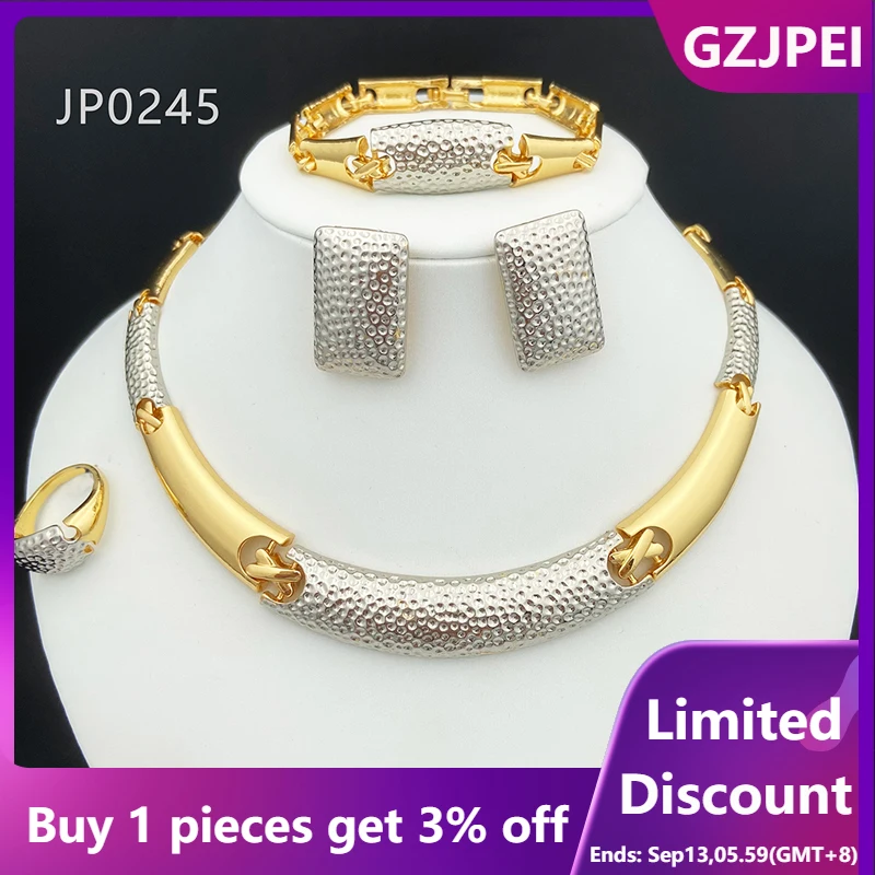 

New Italian Women Jewelry Set of 4 Quality Luxury Design Dubai Fashion Necklace Earrings Ring Bracelet Wedding Party Gift