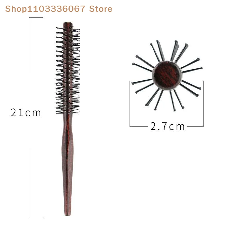 【HLS】【HB】【HB】Curly Hair Styling Roller Comb Mini Round Nylon Hair Brush With Wooden Handle For Thin Or Short Hair Men  Women Use