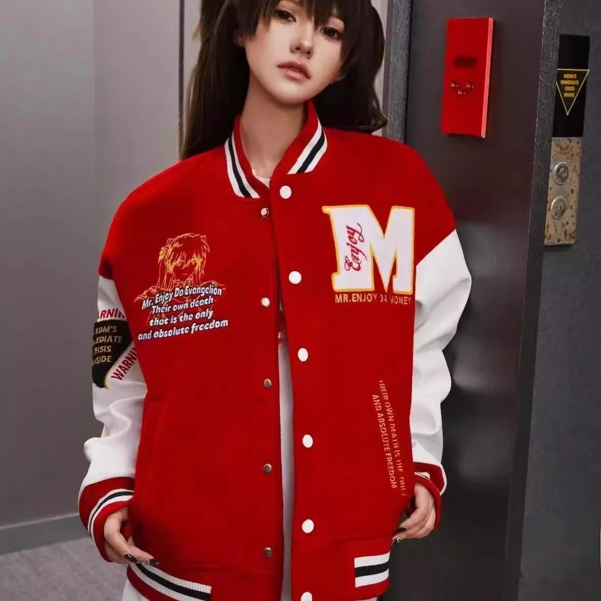 

MEDM X EVA Collaborative Crisis Trrow's Fraance Baseball Jaet ex Youth Faion V-ne Long Sve Cotton Coat