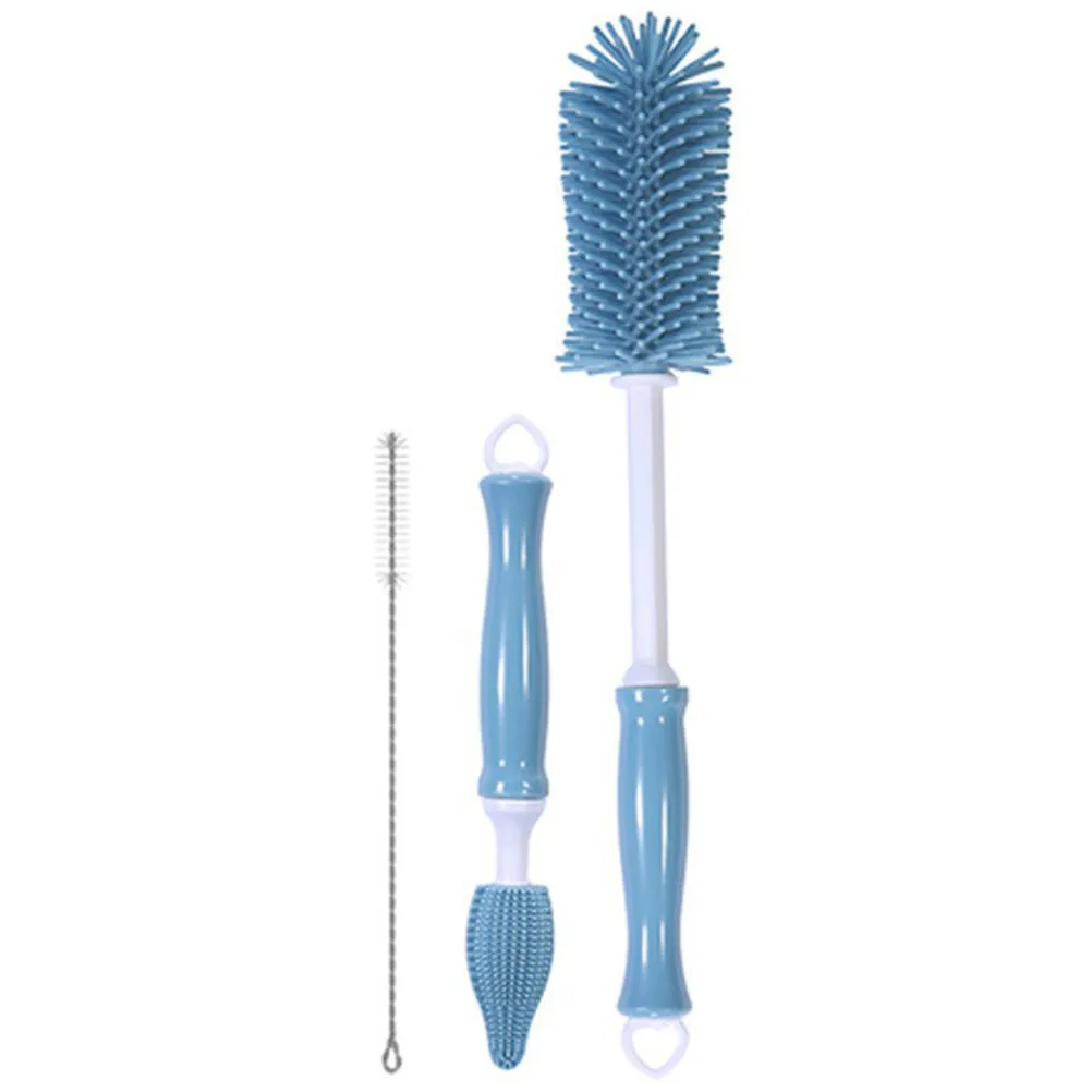 1Set Multi-Function Silicone Bottle Brush Set for Baby Bottles Pacifiers Straws Rotating Design Heat-Resistant Stain-Removal