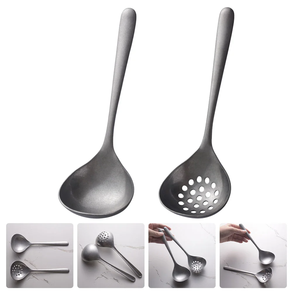 

Retro Hot Pot Soup Ladle Spoons Stainless Steel Slotted Strainer Long Handle Serving Tablespoon Vintage Cooking Kitchen Supply