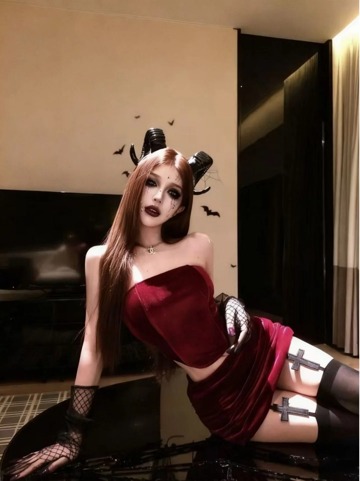 Zestaw Pure Desire Sexy: spódnica i koronkowy top typu bustier z wysokim stanem, wyszczuplający, kostium na Halloween, włókno poliestrowe, elastyczna talia f-le...