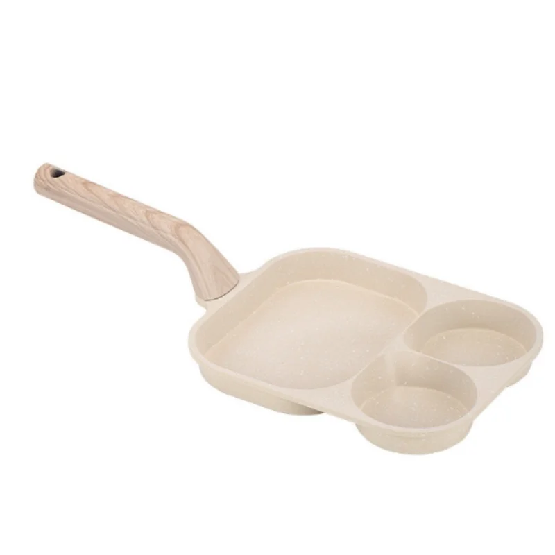 Portable Three-hole Non-stick Frying Pan Aluminum Non-stick Egg Square Handheld Non-stick Frying Pan Steak Frying Pan