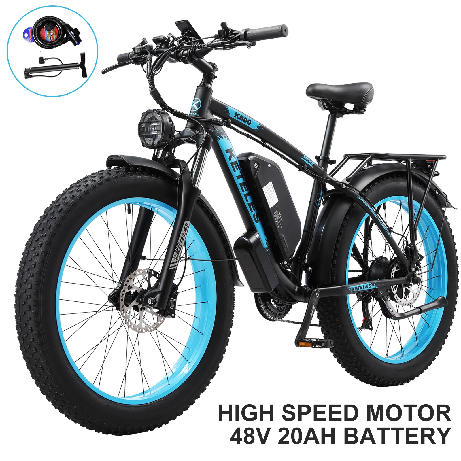 KETELES 26'' Adult Electric Bicycle 21-Speed E-Scooter with 48V 20AH Removable Lithium Battery PEEK 2000W Powerful Brushless Motor 28mph up to 55 Miles Full Aluminum Frame