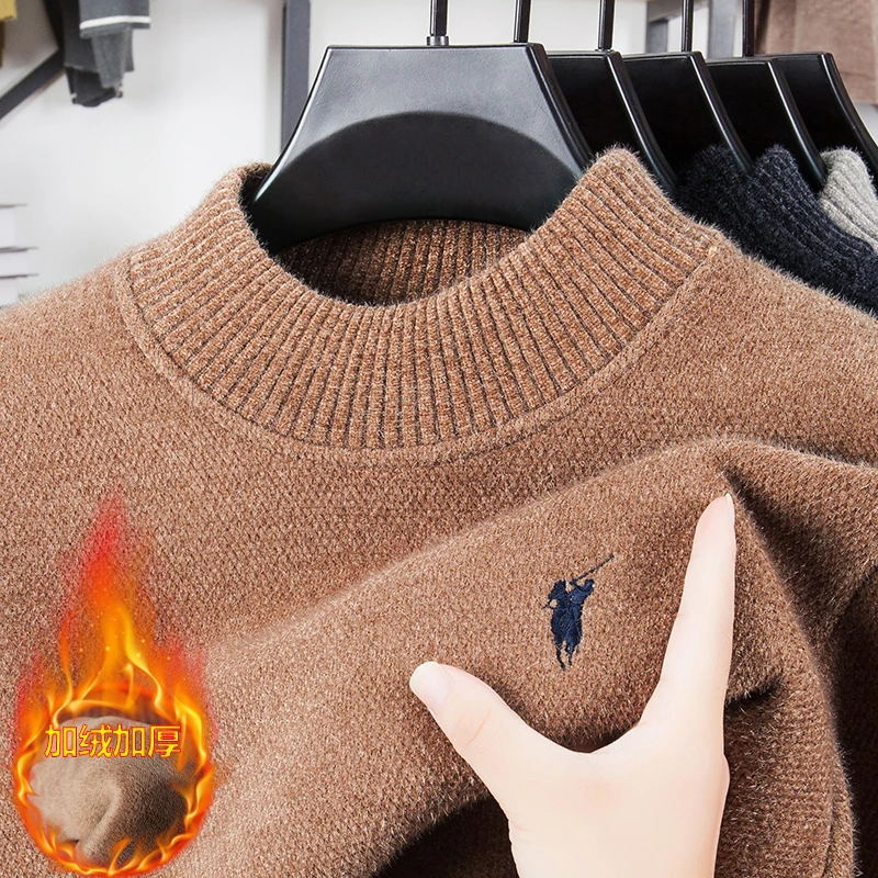 

Half High Collar and Thick Velvet Men's Sweater Winter New One-piece Velvet Warm Knit Base Sweater