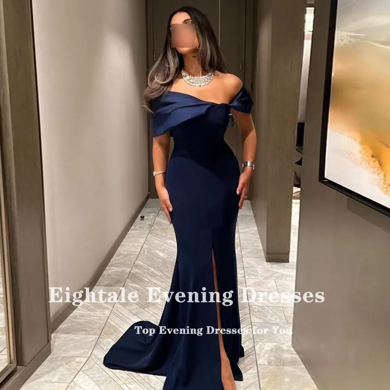 Eightale Navy Blue Evening Dress Side Slit Prom Gown Mermaid Customized Arabic Wedding Party Dresses Robes De Soirée image 2