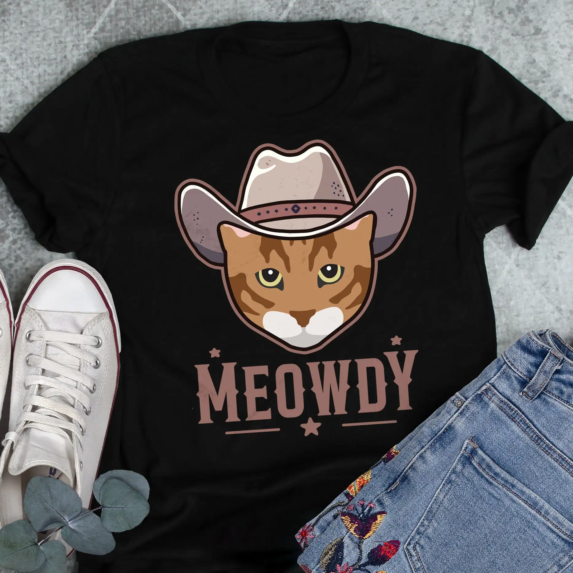 Toyger Cat Meowdy T Shirt Funny Cowboy Lover Cute Howdy Pet Mom Dad Western Texas Yeehaw Meme