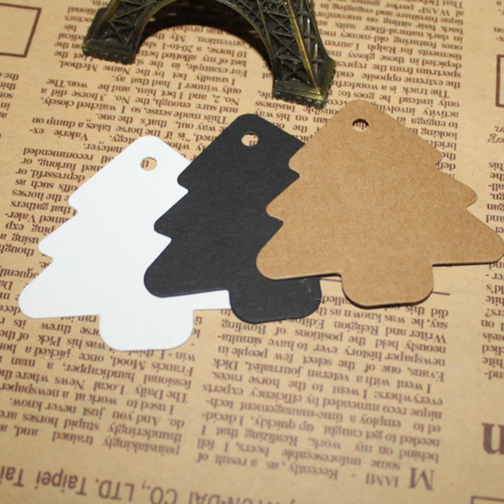 

100 Pcs Wired Christmas Tree Hang Tag Decorations Craft Tags Shape Label Kraft Paper