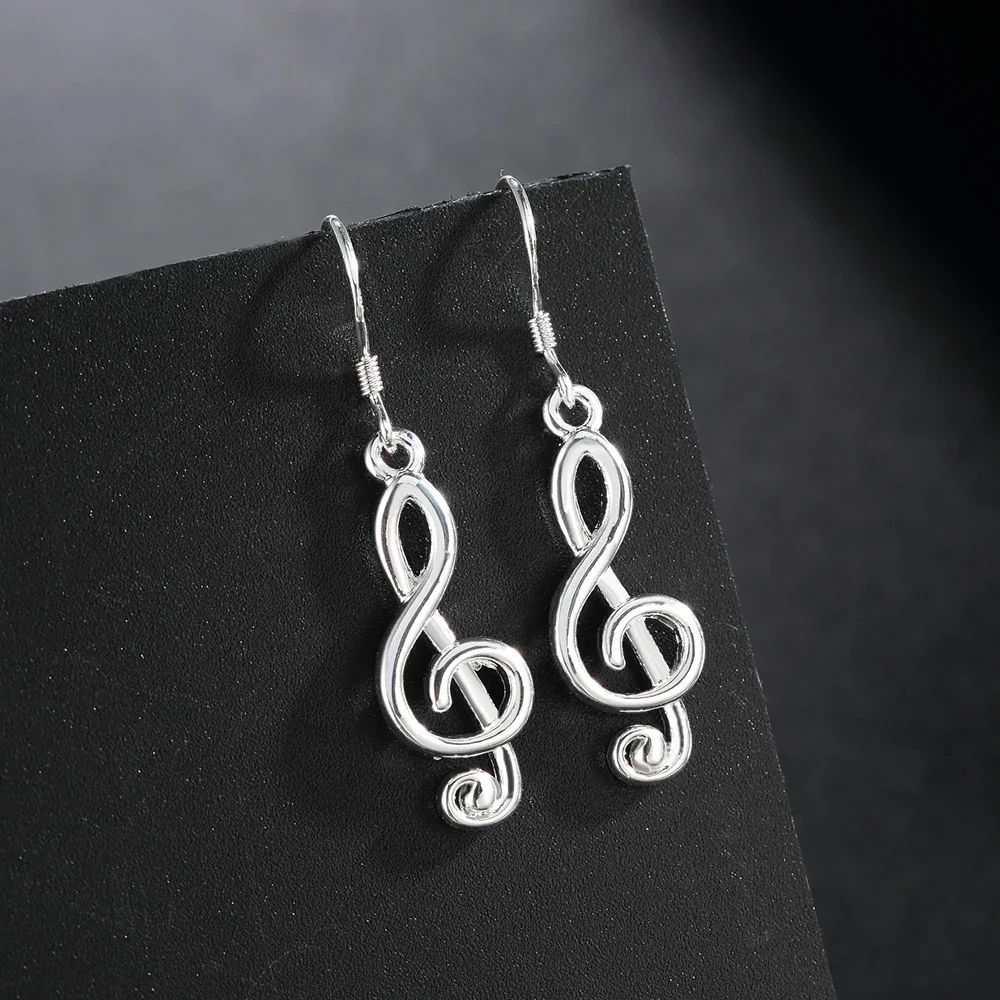 Solid 925 sterling Silver Earrings for Women Fine Jewelry Valentine's Day Gifts Romantic music notation drop  girl