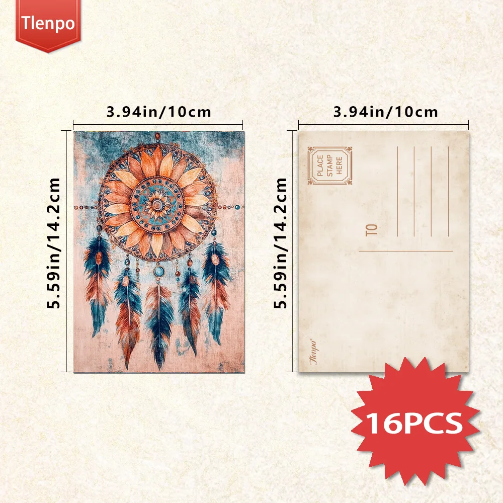 16pcs,Multicolor Mandala Dreamcatcher Postcards, birthday/anniversary gifts, collectibles, suitable for gift-giving