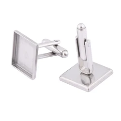 10pcs Stainless Steel Fit 15mm Square Cabochon Cufflink Base Blanks Diy Cuff Link Bezel Setting Trays For Jewelry Making