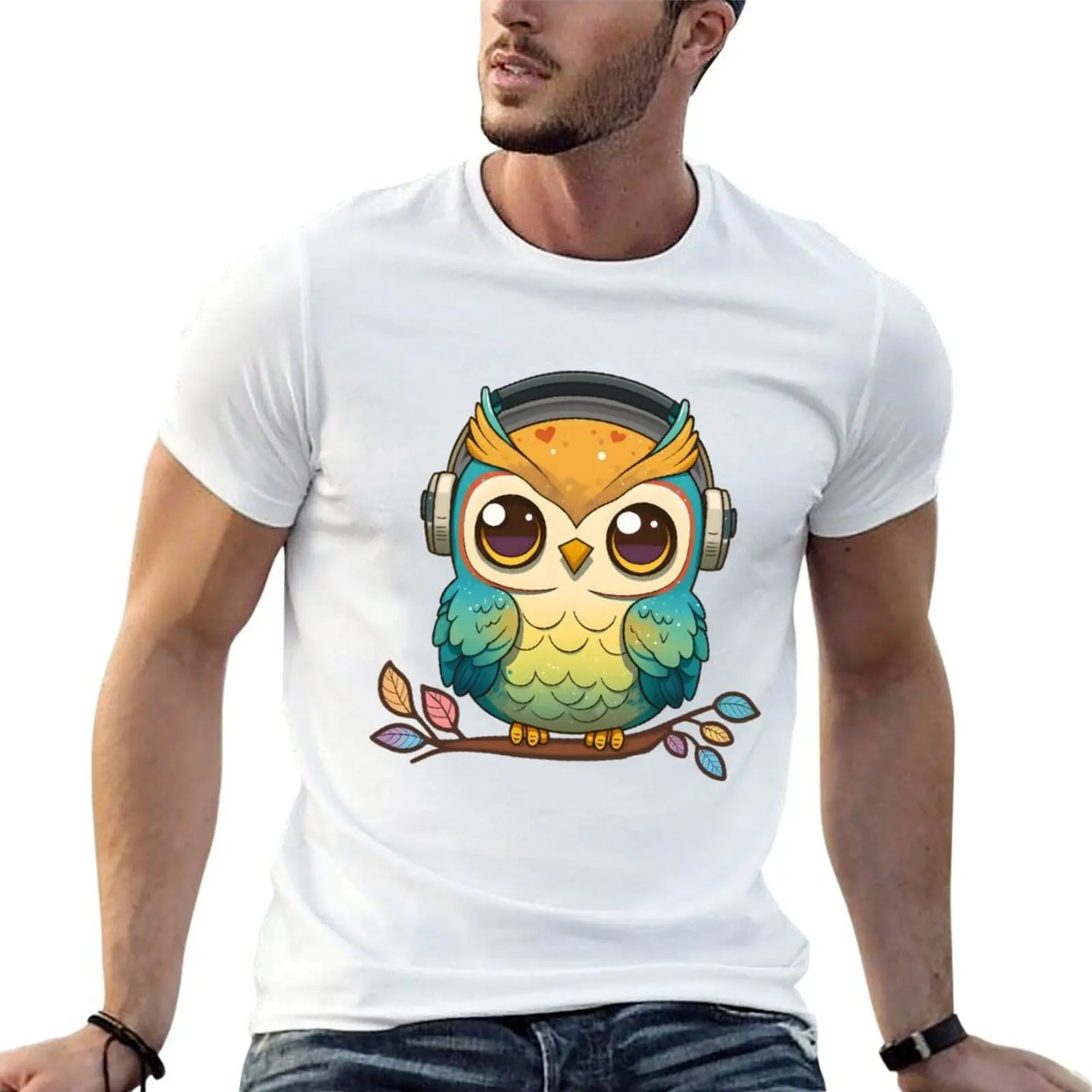 Musical Owl Perched on a Colorful Tree T-Shirt oversized t shirt tops shirts graphic tee men